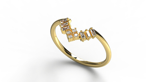 Luxury 18K Gold V Shaped Wedding Band Round And Baguette Diamonds <b>Stacking</b> Band <b>Ring</b> Jewelry Fine Jewelry for Women - Product Image 2