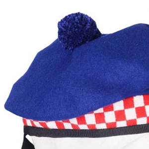 หมวกกิลต์สก็อตสีน้ำเงิน ทำจากขนสัตว์แท้ ทรงบาลมอรัล แต่งขนนกปอมปอม ทำด้วยมือ สำหรับชุดพื้นเมืองไฮแลนด์ - Product Image 5