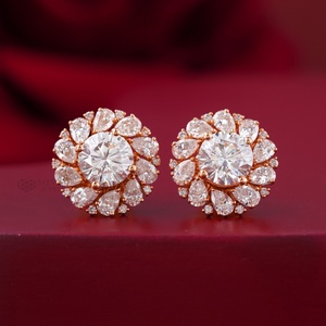14K Rose Gold 3.61 CT Lab Grown Floral Halo Diamond Stud <b>Earrings</b> IGI Certified 18K Gold Plated PT950 Material Screw <b>Back</b> - Product Image 1