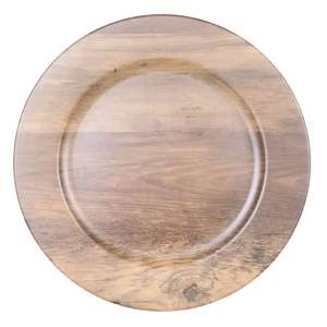 Assiette de présentation ronde en plastique imitation bois 13 pouces, blanche, motif couronne de feuilles, pour décoration de table de mariage, événement ou fête - Product Image 6