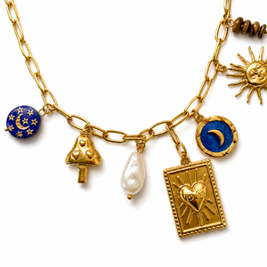 Colliers à breloques en acier inoxydable anti-ternissement, pendentif soleil et lune bleu inspiré de la plage, tendance, vente en gros, cadeau pour elle, pour un usage quotidien - Product Image 2