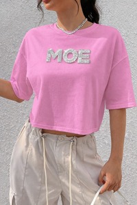 Wholesale Trendy Women Y2k Stylish Cropped T Shirt Oversize Streetwear <b>Rhinestone</b> Logo Custom Crop <b>Top</b> OEM Supplier USA - Product Image 3