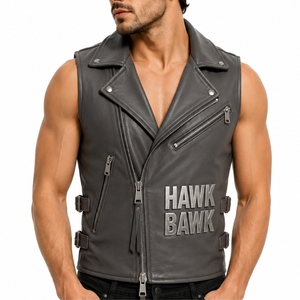 Chaleco de Cuero para Hombre, Estilo Motociclista, Personalizado, Informal, para Invierno, Diseño Cálido para Combinar con Otras Prendas, Múltiples Bolsillos con Cremallera - Product Image 1