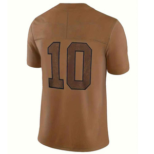 Custom Logo Men's Brown V-Neck American Football Jersey Number 10 Short Sleeve Moisture Wicking Polyester Sport Apparel - Product Image 5