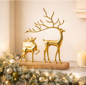 Statues de rennes dorées haut de gamme en gros, artisanat moderne minimaliste, cerf et veau en aluminium, décoration pour cheminée et salon - Product Image 4