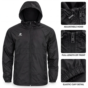 RYDOM <b>Men's</b> Hooded Windbreaker <b>Jacket</b> <b>Lightweight</b> Polyester Casual Autumn Zipper Front Solid Black Windproof Coat Unisex Nylon - Product Image 6