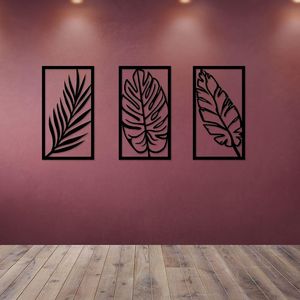 Ensemble de 3 décorations murales en métal faites à la main en forme de feuilles avec cadres noirs pour le salon, l'hôtel, la chambre à coucher, décoration murale intérieure - Product Image 2