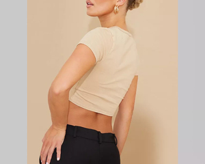 Wholesale Custom Logo O-Neck 100%Cotton <b>Women's</b> Summer Casual Eco-Friendly <b>Compressed</b> Slim Fit Sport Crop <b>Top</b> Fashionable Print - Product Image 2