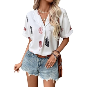 Camisa de verano con estampado floral para mujer, blusa informal con botones y manga corta - Product Image 1