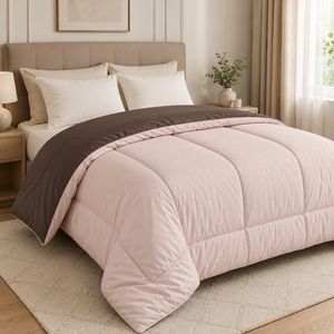 500 GSM Mocha Vanilla Dual Tone Reversible Microfiber Comforter Soft Cozy <b>Bedding</b> | Extra Warm Winter <b>Quilt</b> for Hotel Rooms Uses - Product Image 1
