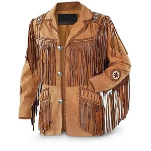 Most Sought-After <b>Men's</b> Cow Suede <b>Leather</b> <b>Jacket</b> Fringe Long Sleeve Zipper Closure Front Logo Position Winter Eco-Friendly - Product Image 1