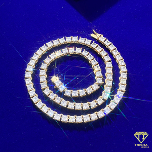 Fine 925 Sterling Silver <b>Tennis</b> <b>Necklace</b> Featuring Princess Cut Lab Grown Diamond Stones For Upscale Fashion Jewelry - Product Image 4