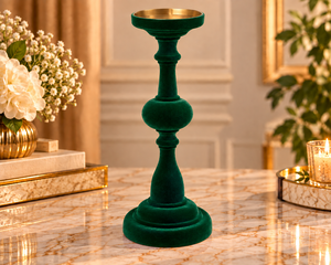 Support de bougie sans flamme en velours vert floqué pour la décoration intérieure, la table à manger, les événements festifs, les mariages, Noël et Pâques - Product Image 3