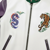 Veste Sukajan en toile brodée sur mesure, motif dragon et tigre, blocs de couleur sur le devant, manches blanc, violet, orange, coupe-vent, vêtements d'hiver