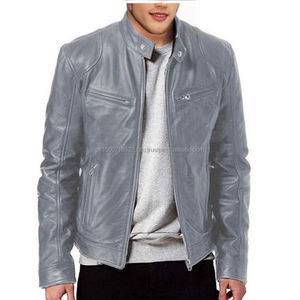 Blouson moto homme en cuir PU coupe ajustée, col montant, logo avant, coupe-vent, hiver, service OEM, logo personnalisé, fournisseur en gros - Product Image 3
