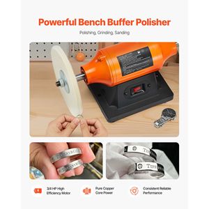Pulidora de Banco de 3/4 HP y 3450 RPM de Velocidad Única, Máquina de Pulido y Abrillantado de Banco de 8 Pulgadas con 2 Ruedas de Tela - Product Image 2