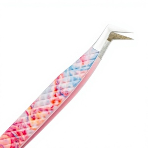 Pinzas para extensión de pestañas con revestimiento de papel y punta plateada brillante con punta de fibra, juego de pinzas para pestañas y estuche de cartón rosa. - Product Image 3