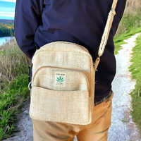 Mochila Escolar de Cáñamo Ecológica Unisex, Diseño Minimalista Vegano Hecho a Mano, Patrón Geométrico Sostenible, Superventas