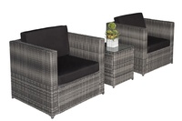 Ensemble de salon de jardin en rotin tressé d'extérieur, fabriqué directement en usine au Vietnam, avec 2 fauteuils et table d'appoint, coussins blancs, pour jardin et terrasse.
