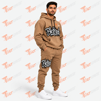 Ensemble sweat-shirt et pantalon de survêtement marron surdimensionné pour homme, imprimé avec le logo « Blessed », style streetwear décontracté, tenue de jogging pour l'automne