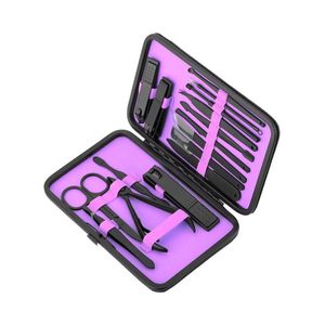 Manicure Set 12 Piece Black Coated Stainless Steel <b>Tools</b> Purple Interior Lining Zip Case Professional Personal Grooming Kit - Product Image 2
