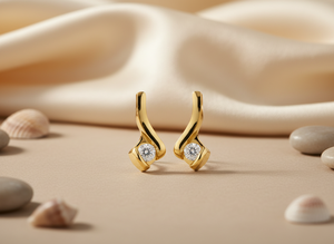 Pendientes de Oro de 14k Personalizados con Diamante Solitario VVS1 Cultivado en Laboratorio, Joyería Moderna al por Mayor, Diseño de Onda Retorcida, Novedad - Product Image 4