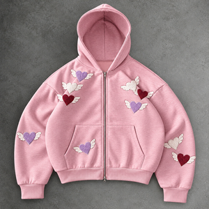 Sweatshirts mit Mottenmotiv Botanische Grafiken Kapuzenpullover mit Reißverschluss vorne Dekorative Details Private Label Musteranfragen Lieferantenkatalog - Product Image 1