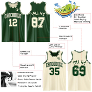 Ensemble d'uniformes de basketball réversibles personnalisés verts, maillot et short d'équipe à sublimation double face, OEM 100% polyester à séchage rapide - Product Image 3