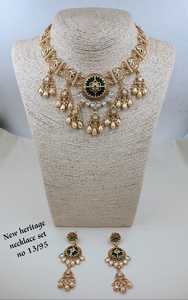 Gold Plated Bridal <b>Set</b> Choker <b>Necklace</b> Drop Earrings Tikka Ethnic Imitation <b>Pearl</b> Latest Designed High Quality Wedding - Product Image 3
