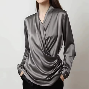 Blusa Básica de Satén de Seda para Mujer, Top de Punto de Manga Larga para Oficina, Camisa de Talla Grande para Dama - Product Image 1