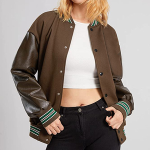Custom Women's <b>Winter</b> Quilted Varsity <b>Jackets</b> with Genuine <b>Leather</b> Detail Eco-Friendly Half Sleeves Pocket Detail Custom Sizes - Product Image 6