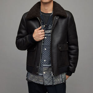 Veste en cuir mat streetwear avec col en fourrure Byron, vêtements d'hiver, logo et couleur personnalisés, boutons pression et fermeture éclair, vestes en cuir véritable - Product Image 1