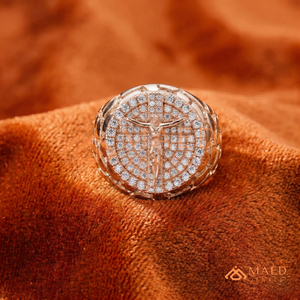 แหวนพระเยซูตรึงกางเขนสีโรสโกลด์ |   สร้อยข้อมือแบบมีจี้รูปกางเขนประดับเพชร |   เครื่องประดับทางศาสนาเคลือบทองคำสีกุหลาบ 18K - Product Image 1