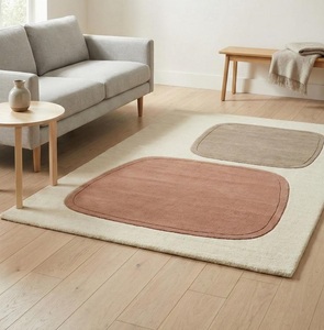 Tapis moderne abstrait géométrique en laine tuftée à la main, antidérapant, doux et minimaliste pour salon, chambre à coucher, décoration contemporaine pour la maison - Product Image 1