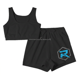 Custom Women's Crop Top Jogger <b>Set</b> Solid Color Two Piece Outfit Summer Casual Wear OEM Service - Product Image 4