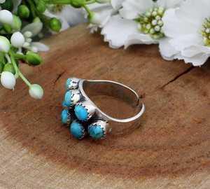 Handmade 925 Sterling Silver Multi-Stone Kingman Blue Turquoise Cluster <b>Adjustable</b> Statement Boho Vintage Opaque Gemstone <b>Ring</b> - Product Image 5
