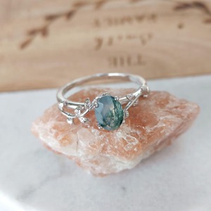 Oval <b>Moss</b> <b>Agate</b> 925 Sterling Silver Prong Set Leaf Vine Nature Inspired Engagement Wedding Band Party <b>Rings</b> for Women - Product Image 6