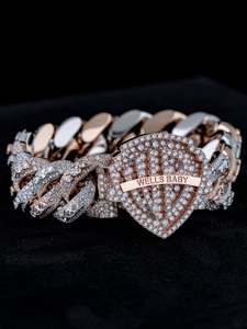 Pulsera de Diamantes de Laboratorio Chapada en Oro Rosa Estilo Hip Hop con Dije de Bebé, Corte Brillante Redondo, Joyería Unisex para Uso Diario - Product Image 1