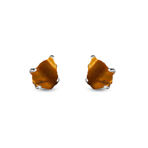 925 <b>Silver</b> Natural Tiger Eye Rough Butterfly Lock Stud <b>Earrings</b> Fashion Trendy Dainty Prong Setting Pack of 4 Pairs <b>Wedding</b> Gift - Product Image 2