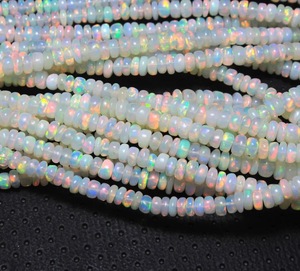 Perles d'opale blanche naturelle, perles rondes lisses, taille 3-5 mm, brin de 16 pouces de long, opale d'Éthiopie Welo pour la création de bijoux - Product Image 4