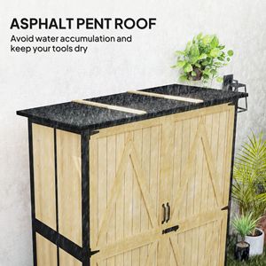 Casetta da Giardino in Legno Naturale con Tetto in Asfalto, 2 Ripiani, Porte con Serratura, Piedini Regolabili e Facile Montaggio - Product Image 5