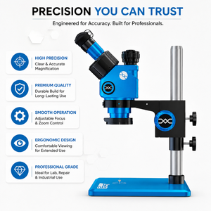 Microscopio Estéreo Trinocular con Zoom de 6X-45X |   Microscopio de Reparación de Teléfonos con Interfaz 0.5CTV, Mesa de Trabajo Grande, IP54, Herramienta Óptica de Precisión - Product Image 6