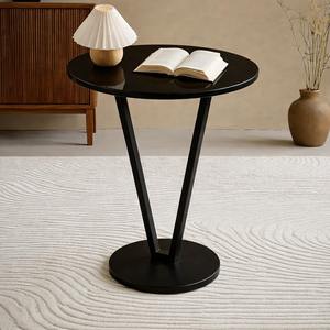 Table d'appoint ronde moderne en métal, table de chevet de luxe pour salon, chambre, balcon, petite table basse design, table de bar noire - Product Image 2