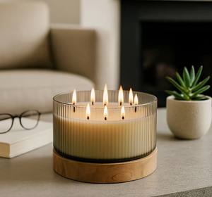 Porte-bougie en verre rond fait main avec pot à bougie pour la décoration de la maison et les cadeaux de Pâques, d'anniversaire, d'Halloween et de Noël - Product Image 1