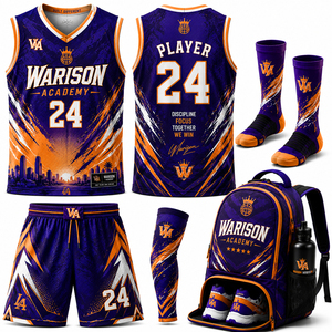 Wholesale Manufacturer Basketball Jersey And Short Set With Socks Sleeves And Jogging Shoes And Bag Pack Basketball Teamwear Set - Product Image 3