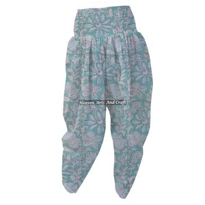Floral Hand Block Printed 100% Cotton Pajama Romantic Bohemian Indian Style Elastic Waist Simple Nightwear Jaipur - Product Image 1