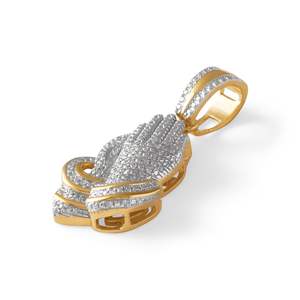 Collar con Colgante de Manos en Oración con Incrustaciones de Piedras |   Joyería Hip Hop con Diamantes CZ KRISHNAM JEWELS Certificada por Terceros Unisex - Product Image 2