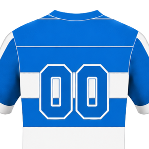 Bright <b>Blue</b> <b>White</b> Short Sleeve Rugby Jersey Crew Neck <b>Striped</b> Rugby Shirt Athletic Performance Training Match Team Sportswear - Product Image 4