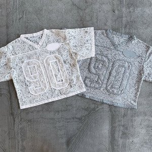 Custom logo Embroidered Patch Lace t Shirt Designer Men's V-Neck Jersey T-shirt Boxy Tee Shirt for Summer - Product Image 3