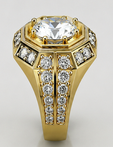 Anillo de Compromiso de Plata 925 Chapado en Oro con Moissanita, Anillo de Boda con Circonita, Joyería de Aniversario con Microincrustaciones para Hombre - Product Image 3